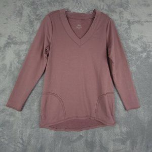 Zuda Womens Sweater Pullover‎ Pink Long Sleeve V Neck Tight Knit Pockets 2XS New